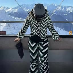 Striped Ski Suit Women Waterproof Stand Collar Hooded Snow Coat Sport Parkas Zipper Jumpsuit 2026 NEW Thick Warm Lady Skiwears