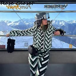 Striped Ski Suit Women Waterproof Stand Collar Hooded Snow Coat Sport Parkas Zipper Jumpsuit 2026 NEW Thick Warm Lady Skiwears