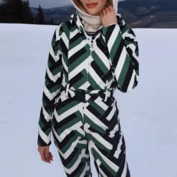Striped Ski Suit Women Waterproof Stand Collar Hooded Snow Coat Sport Parkas Zipper Jumpsuit 2026 NEW Thick Warm Lady Skiwears