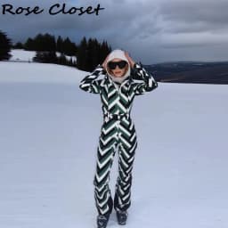 Striped Ski Suit Women Waterproof Stand Collar Hooded Snow Coat Sport Parkas Zipper Jumpsuit 2026 NEW Thick Warm Lady Skiwears
