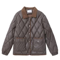 Autumn Winter Overcoat PU Leather Cotton-padded Jacket Women's Rhombic Lattice Short Coats Female Warm Outerwear No-wash Parkas