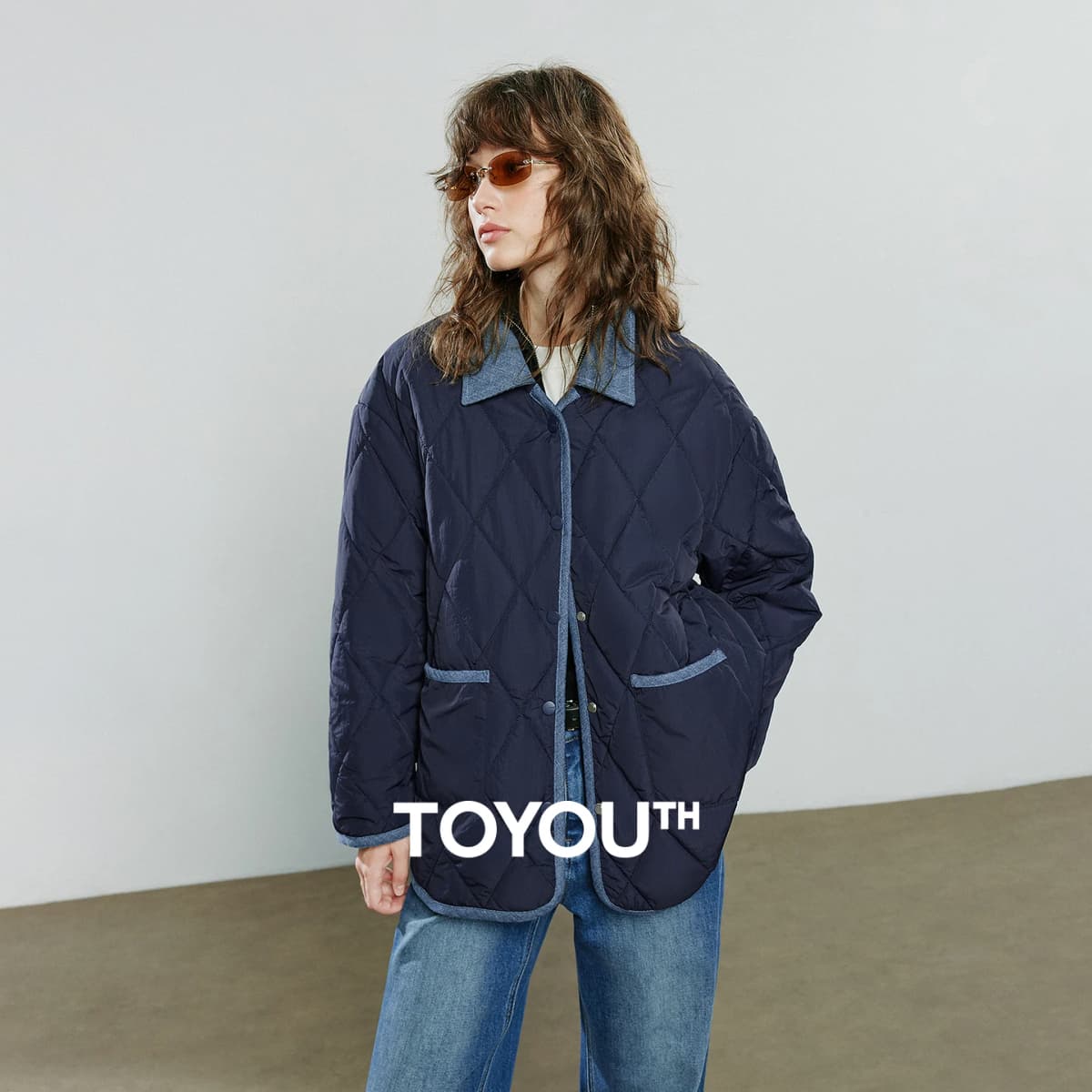 TOYOUTH Women Cotton Coats 2025 Winter NewAsymmetric Contrast Color Spliced Retro Diamond Check Warm Loose Padded Jacket