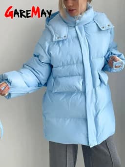 Women's Winter Parka 2025 Warm Jacket Blue Vintage Padded Thick Oversize Black Cotton Winter Quilted Coat with Hood for Women