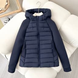 2026 Fashion Patchwork Cotton-padded Coat Women's Short Parka Autumn Winter Hooded Light-thin Spliced Jacket Lady Slim Outerwear