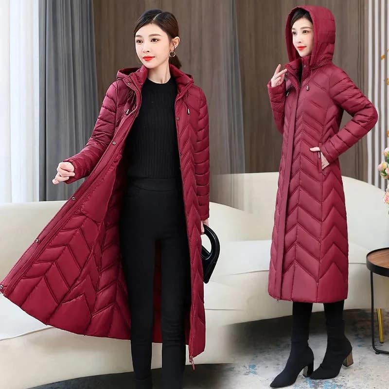 Mom's Long Down Cotton Jacket 2026 Winter New Fashion Slim Hooded Coat Women's Warm Parker Overcoat Solid Female Casual Jackets