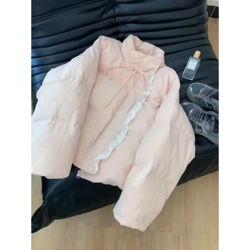 Women's Autumn Winter Outerwear Tops Cotton Breaded Clothes Bow Crushed Flower Outerwear Design Luxury Brand Simple Fashion