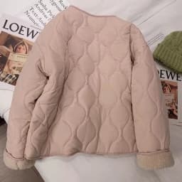 Lamb Fur Lined Thickened Cotton Jacket Women's Spring Autumn Outerwear Warm Stylish Commute Style Loose Fit Single Button