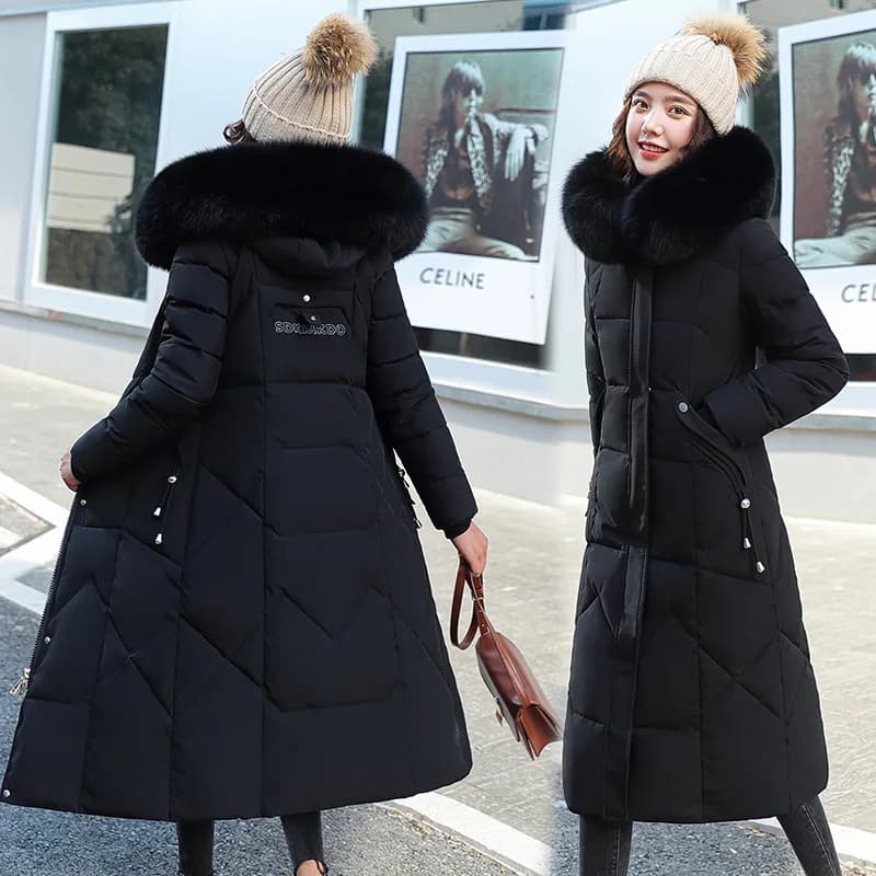 2023 Long Parkas Women Winter Coats Long Sleeve Down Cotton Cotton Jacket Slim Warm Lace-up Jackets Casual Coats