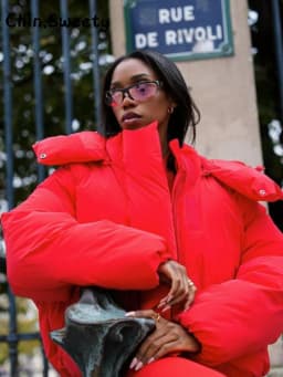 Warm Women's Hooded Cotton Padded Coats Loose Solid Stand Collar Full Sleeve Zipper Pockets Coat 2026 Autumn Winter Lady Outwear