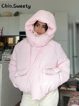 Warm Women's Hooded Cotton Padded Coats Loose Solid Stand Collar Full Sleeve Zipper Pockets Coat 2026 Autumn Winter Lady Outwear