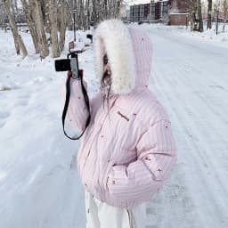 New Stripe Fur Collar Hooded Down Cotton Coat Women Winter Sweet Kawaii Short Parkas for Woman Fashion Warm Cotton-Padded Jcaket