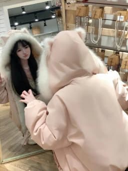 Kawaii Y2K Jacket Winter Fur Collar Sweet Hooded Women Thick Jacket Casual Tops Zipper Loose Fashion Hooded Coat New Clothes