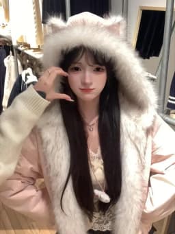 Kawaii Y2K Jacket Winter Fur Collar Sweet Hooded Women Thick Jacket Casual Tops Zipper Loose Fashion Hooded Coat New Clothes