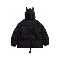 Women Black Gothic Thicken Parkas Jacket Hip Hop Devil Horns Wing Couple Hooded Padded Jacket Streetwear Emo Coat Winter Clothes