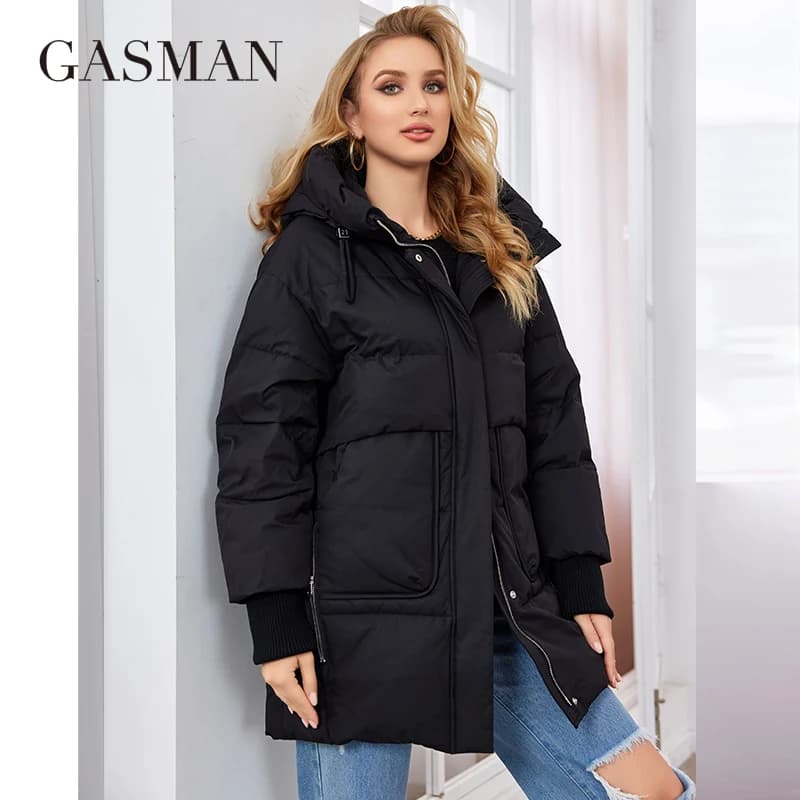 GASMAN 2023 Brand High Quality Solid Women's Jacket Black Fashion Warm Coats Women Winter Down Jackets Hooded Parkas 83271