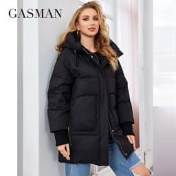 GASMAN 2023 Brand High Quality Solid Women's Jacket Black Fashion Warm Coats Women Winter Down Jackets Hooded Parkas 83271