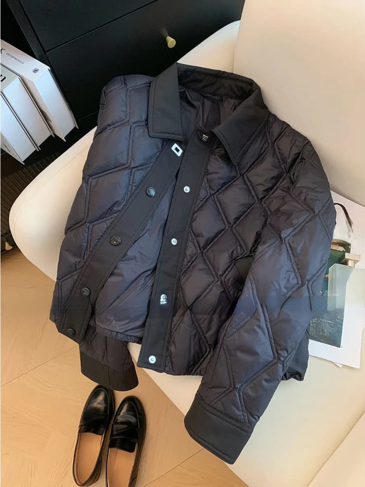 2026 Fashion Solid Casual Rhomboid Thicken Warm Women Parkas Winter Single Breasted Vintage Jackets Y2K All Match Loose Coats