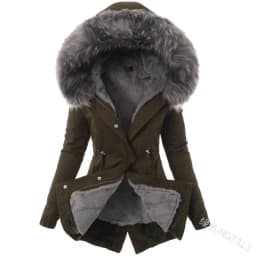 Women Parkas Hooded Long Sleeve Slim Fit Coats Button Solid Zipper Splice Parka Tight Wait Outerwear Thick Warm Fur Collar