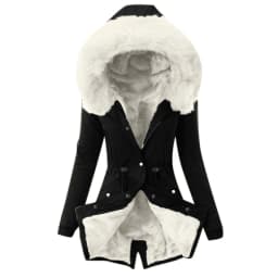 Women Parkas Hooded Long Sleeve Slim Fit Coats Button Solid Zipper Splice Parka Tight Wait Outerwear Thick Warm Fur Collar