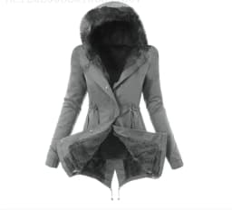 Women Parkas Hooded Long Sleeve Slim Fit Coats Button Solid Zipper Splice Parka Tight Wait Outerwear Thick Warm Fur Collar