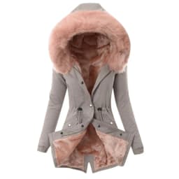 Women Parkas Hooded Long Sleeve Slim Fit Coats Button Solid Zipper Splice Parka Tight Wait Outerwear Thick Warm Fur Collar