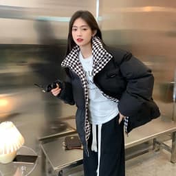 Checkerboard Plaid Cotton Jacket For Women 2023 Winter New Sen Style Down Bun Jacket ins Korean Version Loose Cotton Coat Trend