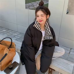 Checkerboard Plaid Cotton Jacket For Women 2023 Winter New Sen Style Down Bun Jacket ins Korean Version Loose Cotton Coat Trend