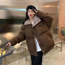 Checkerboard Plaid Cotton Jacket For Women 2023 Winter New Sen Style Down Bun Jacket ins Korean Version Loose Cotton Coat Trend