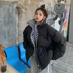 Checkerboard Plaid Cotton Jacket For Women 2023 Winter New Sen Style Down Bun Jacket ins Korean Version Loose Cotton Coat Trend