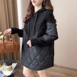 Women Literary Artistic Retro Patchwork Hooded Cotton Jacket Female Winter New Loose Slim Casual Mid Length Cotton Coat Pullover