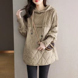 Women Literary Artistic Retro Patchwork Hooded Cotton Jacket Female Winter New Loose Slim Casual Mid Length Cotton Coat Pullover