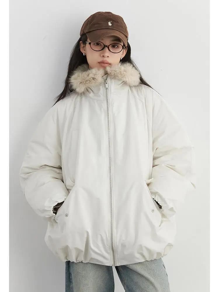 Korean Fashion Women 2025 New Black White Down Cotton Jacket Winter Long Sleeved Festival Versatile Cardigans Zipper Coat Casual