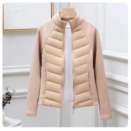 Slim Fit Splice Style Sporty Lightweight Cotton Jacket Women's Inner Polyester Filling Stand Collar Outdoor Winter Coat