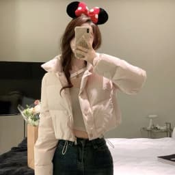 High Waist Cotton Jacket Women's Winter Fashion Sweet Style Thickened Long Sleeve Short Coat Stand Collar Bread Slimming Effect