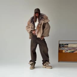 Women Vintage Faux Fur Collar Cotton Jacket Dark Brown Long Sleeved Warm Oversize Coat 2025 Autumn Winter High Street Outerwear