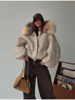 Women Vintage Faux Fur Collar Cotton Jacket Dark Brown Long Sleeved Warm Oversize Coat 2025 Autumn Winter High Street Outerwear