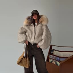 Women Vintage Faux Fur Collar Cotton Jacket Dark Brown Long Sleeved Warm Oversize Coat 2025 Autumn Winter High Street Outerwear
