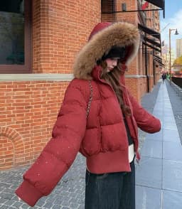 ZAROY Fur Collar Hooded Women Jacket Fashion Rhinestone Winter Warm Thick Padded Cotton Puffer Coat Streetwear Outerwear пальто