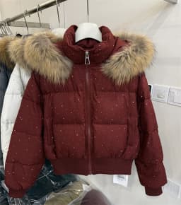 ZAROY Women Winter Jacket Bling Rhinestone Fur Collar Hooded Zipper Warm Thick Cotton Short Coat Streetwear Padded Outerwear