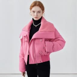 Chic Design Cropped Jacket Winter Short Puffer Jacket Women Clothing Down Cotton Coats Warm Knit Big Collar Coat Bread Jackets