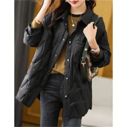 2025 Autumn Women Black Thin Cotton Quilted Coats Female Casual Lapel Jacket Female Spring Outerwear Red Button Padden Shirt Top