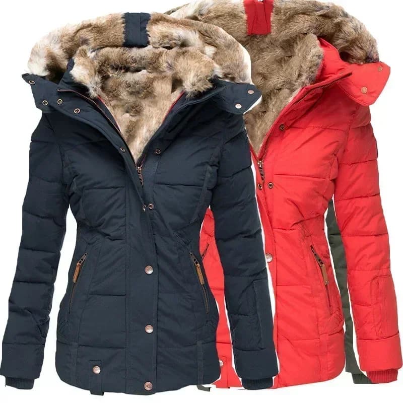 Winter Warm Fur Collar Cotton Clothes Women's Zipper Long Sleeve Slim Hooded Cotton Coat