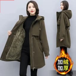 Medium long Hooded Waist cinching Parker Women's 2026 Autumn Winter New Thicken Warm Cotton Jackets Female Velvet Casual Coats