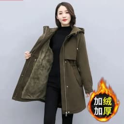 Medium long Hooded Waist cinching Parker Women's 2026 Autumn Winter New Thicken Warm Cotton Jackets Female Velvet Casual Coats