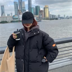 Chic Faux Two Design Pieces Parkas Women Puffy Patchwork Hooded Parka Jacket Woman Winter Pockets Zipper Up Padded Jacket Ladies