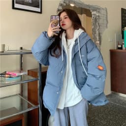 Chic Faux Two Design Pieces Parkas Women Puffy Patchwork Hooded Parka Jacket Woman Winter Pockets Zipper Up Padded Jacket Ladies