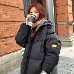 Chic Faux Two Design Pieces Parkas Women Puffy Patchwork Hooded Parka Jacket Woman Winter Pockets Zipper Up Padded Jacket Ladies