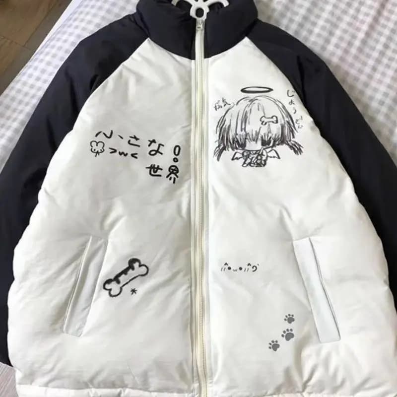 Japanese Kawaii Zipper Coat Casual Women Long Sleeve Cartoon Print Sweet Style Clothing Cute Harajuku Subculture Parkas Autumn
