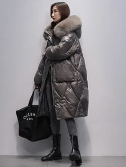 2025 Winter Thickened down Cotton Jacket with Large Fur Collar Mid-Length Hooded Coat Women Outerwear Trendy Knee-Length