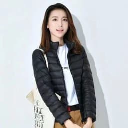 Women's Quilted Cotton Jacket Hooded Short Fit Large Size Stand Collar Autumn Winter Fashion Outerwear Knot Element